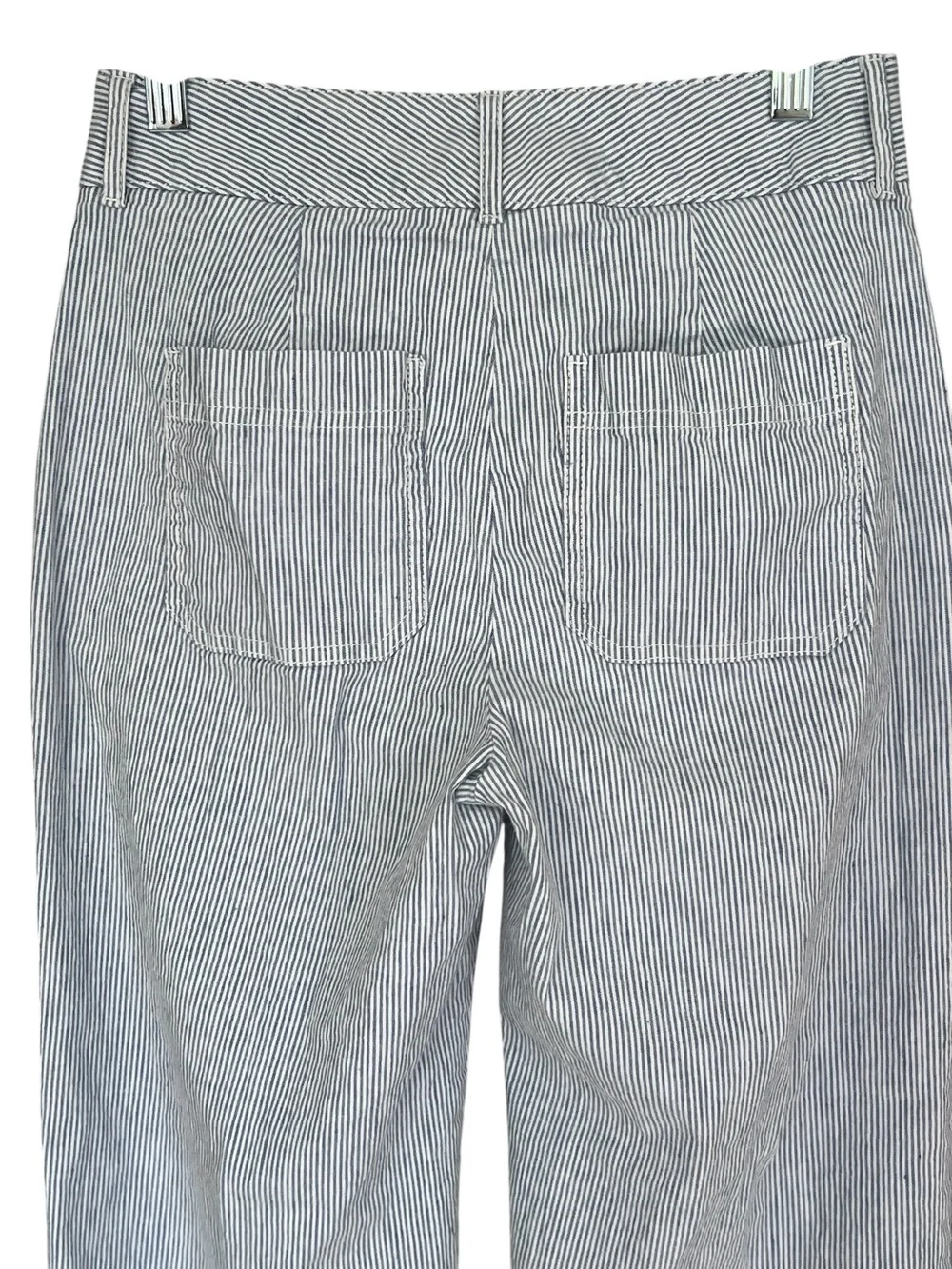 Banana Republic Seersucker Linen Wide Leg Blue White Trousers Pants Size 0